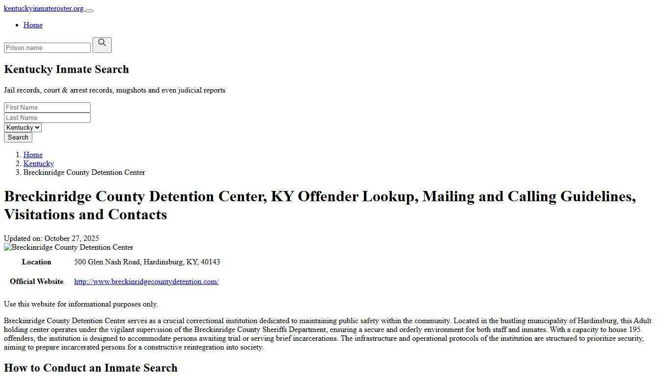 Breckinridge County Detention Center, KY: Inmate Search Options, Visitations, Contacts